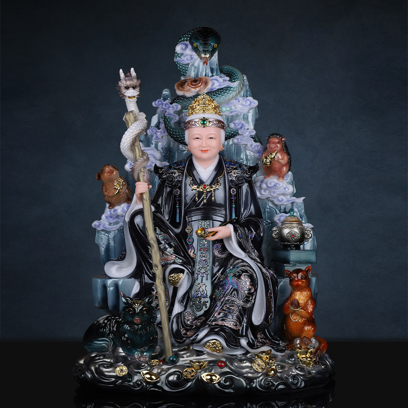 黑老太神像坐山供奉家用汉白玉铁刹山黑妈妈像黑奶奶真身像摆件