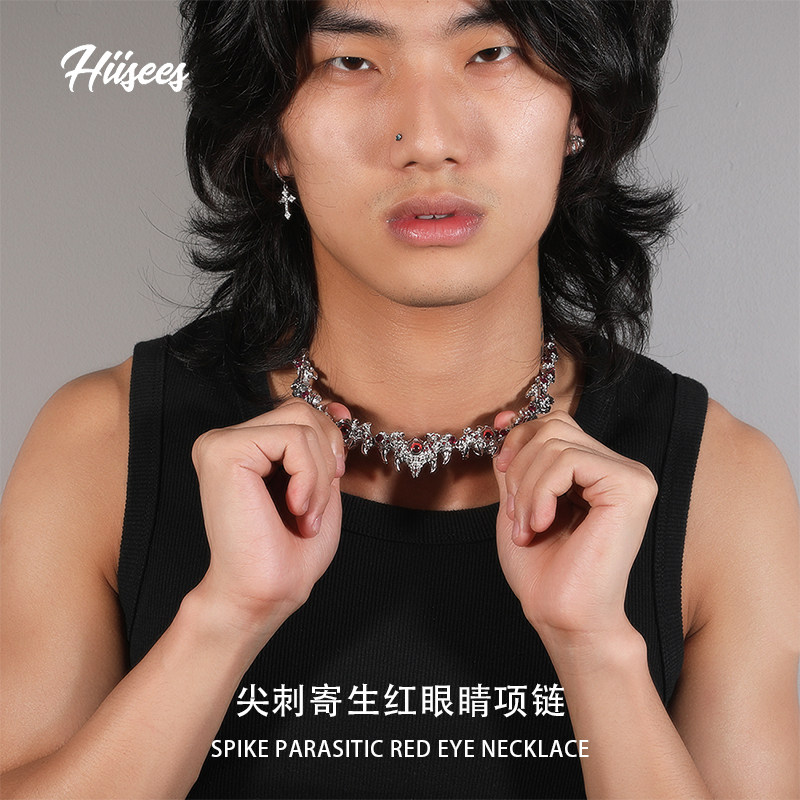 HIISEES欧美嘻哈项链夸张尖刺寄生红眼睛荆棘镶钻小众潮流饰品