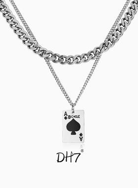 黑桃A叠戴锁骨链DH7钛钢男女