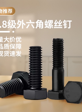 8.8级铁发黑外六角螺丝钉加长高强度螺栓黑色机丝机牙螺钉M10M12