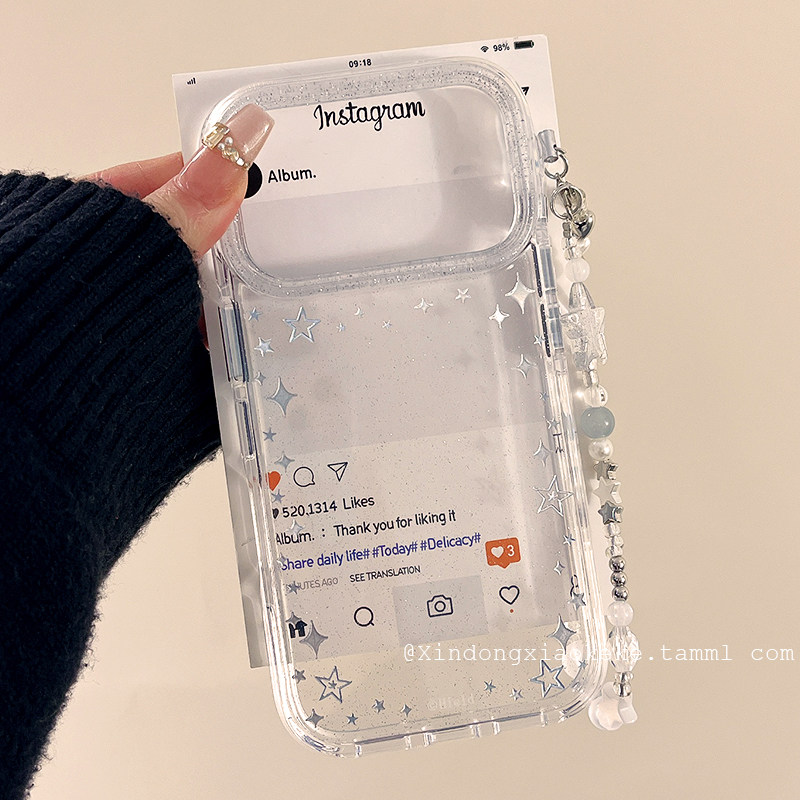 ins韩系透明闪粉星星适用苹果iPhone17ProMax手机壳16pro新款14带链条13小众14promax硅胶15pro创意17全包女