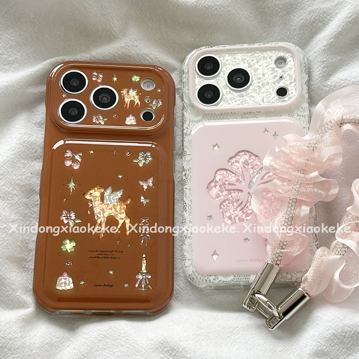 可爱卡通少女心花朵梅花鹿适用苹果18promax手机壳iphone16pro新款17pm小众15pro带挂绳18pro创意16pm全包套