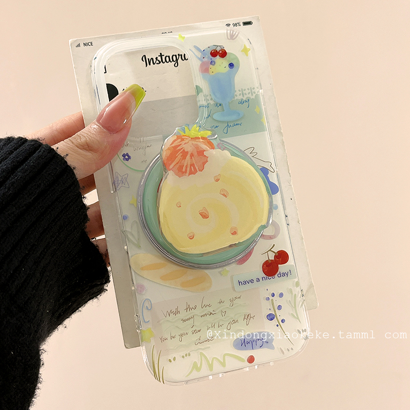 可爱少女美食草莓瑞士卷适用苹果iPhone16ProMax手机壳15pro新款14带磁吸支架13小众14promax硅胶16Pro全包15