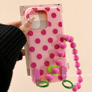 ins简约纯色波点带挂绳适用苹果iPhone16ProMax手机壳15pro新款14高级感13小众14promax硅胶16pro全包12网红