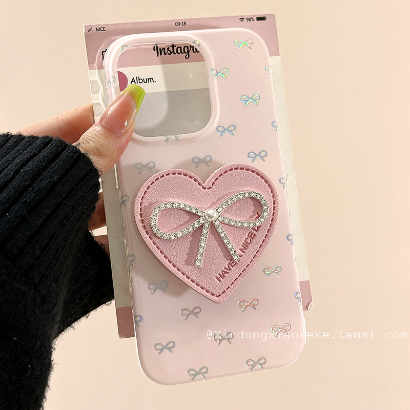 ins少女粉色爱心水钻支架适用苹果iPhone16ProMax手机壳15pro新款14高级感13小众14promax硅胶16Pro创意全包