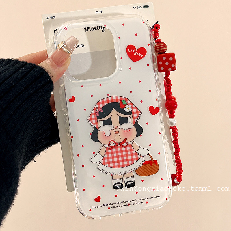 波点哭娃带链条适用苹果手机壳
