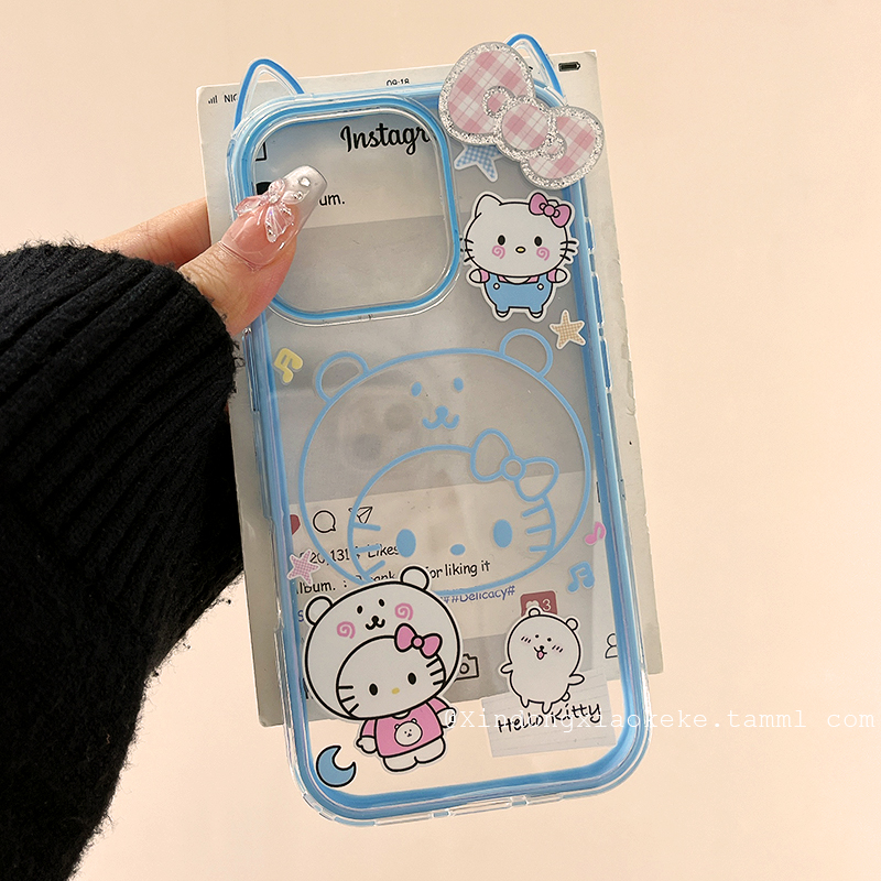 可爱卡通自嘲熊HelloKitty适用苹果iPhone16ProMax手机壳15pro新款14立体猫耳13小众14promax硅胶16pro全包15
