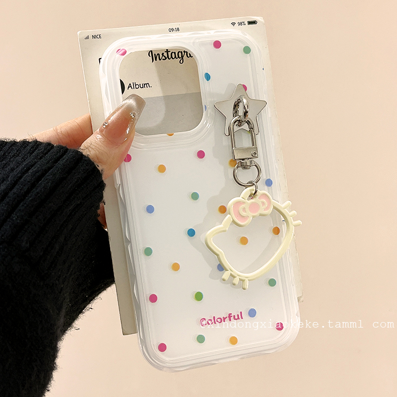 彩色波点HelloKitty挂件适用苹果iPhone16ProMax手机壳15pro新款14带链条13小众14promax硅胶16Pro全包少女心