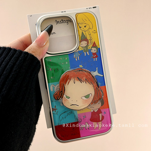 拼接彩色格子卡通奈良美智手机壳