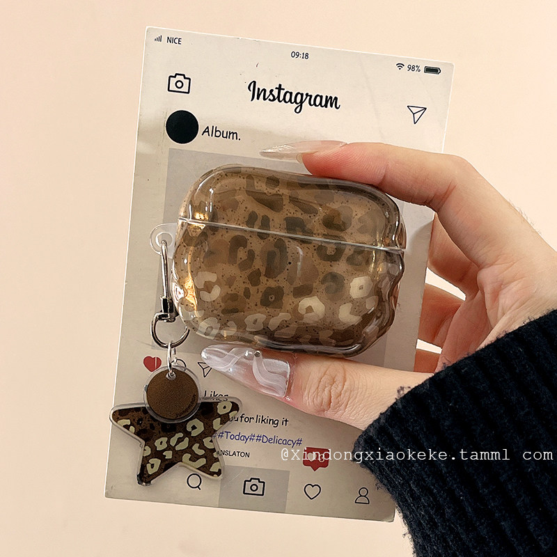 甜酷简约星星豹纹情侣适用airpodspro3苹果无线蓝牙耳机壳airpods4新款airpods1/2代耳机套pro2全包3代保护套