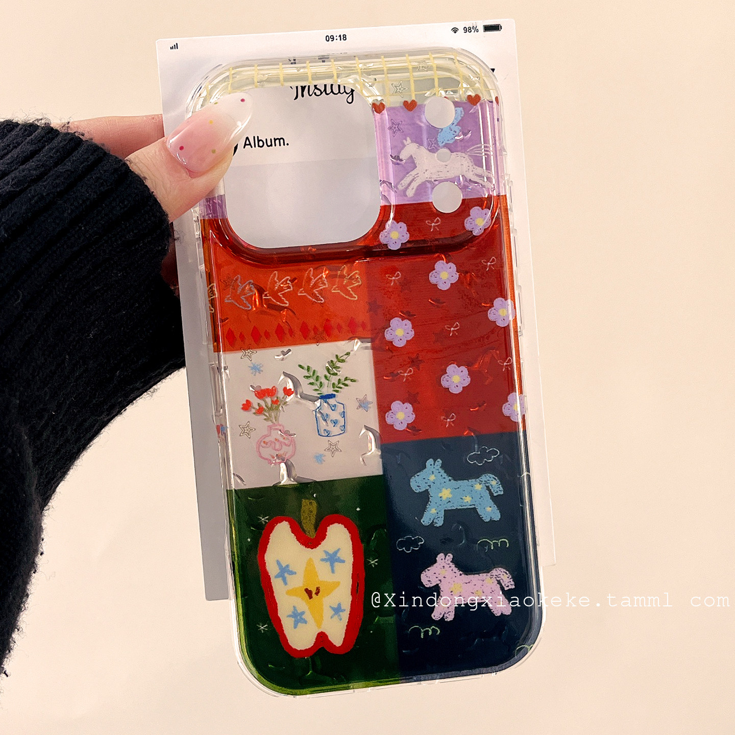 撞色拼接格纹花朵小马适用苹果iPhone17ProMax手机壳16pro新款15高级感13小众14promax硅胶17pro创意镭射全包