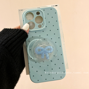 简约高级感波点蝴蝶结适用苹果iPhone16ProMax手机壳15pro新款14带支架13小众14promax硅胶16pro创意12全包11