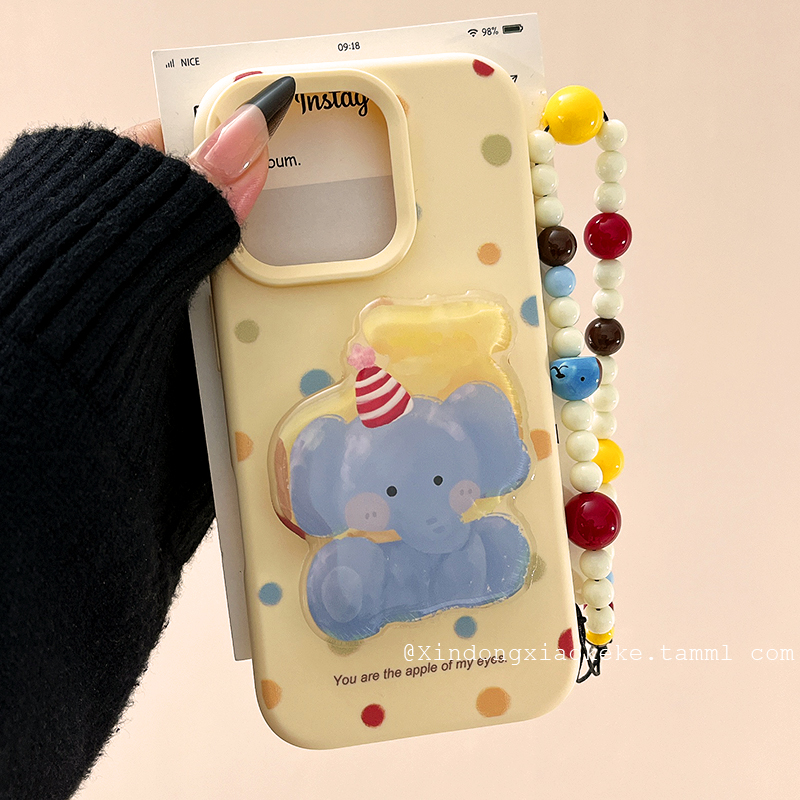 趣味可爱波点小象带支架适用苹果iPhone16ProMax手机壳15pro新款14硅胶13小众15女14pro甜妹14创意12全包11软