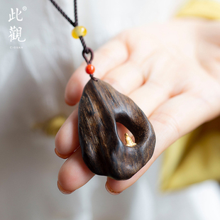 此观真品沉水达拉干沉香吊坠18k金镂空无相佛高端天然野文玩挂件