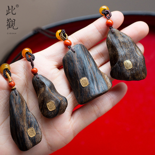 此观真品沉水级达拉干沉香吊坠男士18k金五条经文玩挂件项链女士