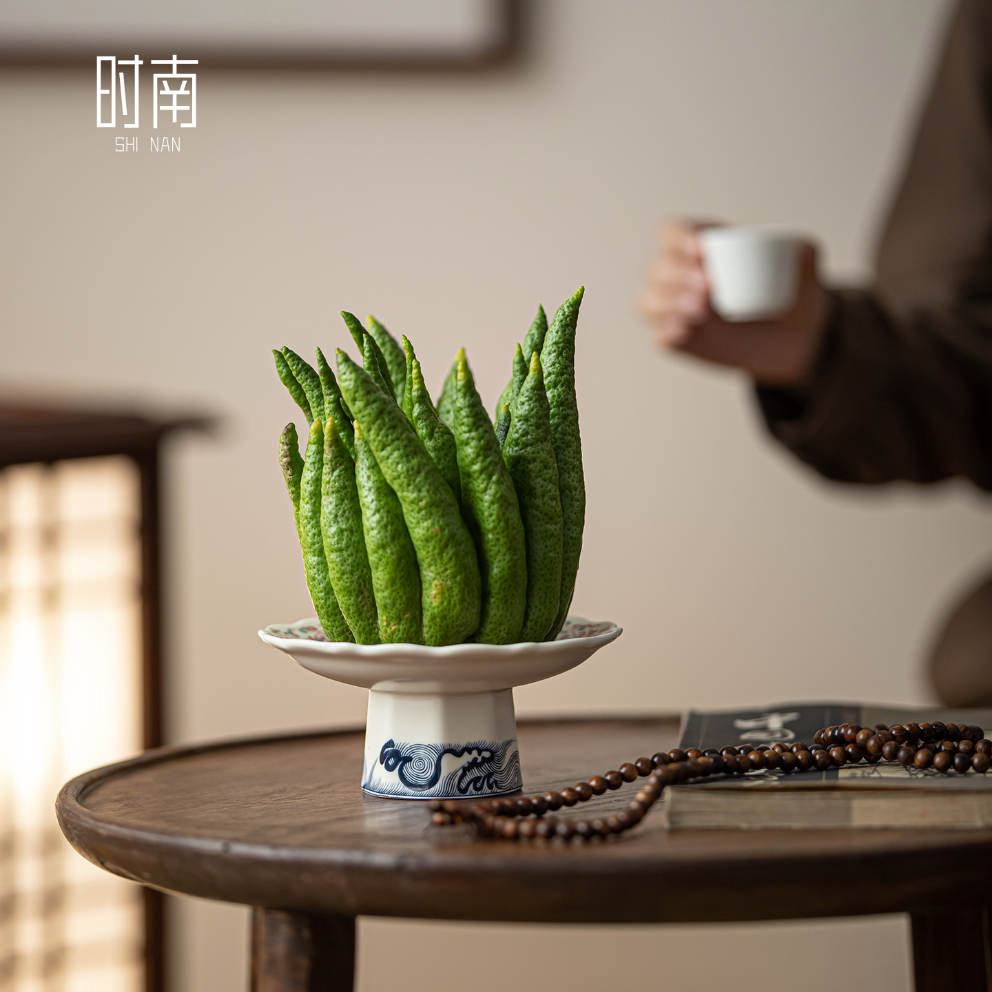 中式禅意佛手柑托盘器皿高颜值佛手瓜摆放盘观赏清供专用高脚果盘