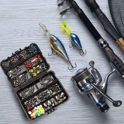 新品162pcs Fishking Accessories Kit Hooks Swivels  Fishing
