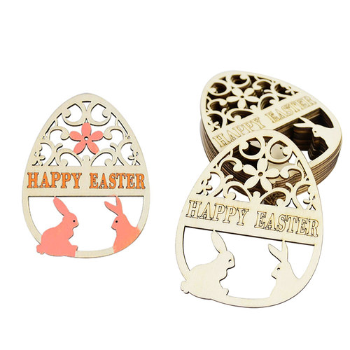 新品10pcs DIY Happy Easter Wooden Rabbit Egg PRendants Unfin