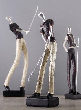 极速打高尔夫人物摆件简约现代树B脂工艺礼品 家居装饰摆件客厅书