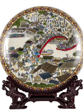 极速景德镇陶h瓷器清明上河图挂盘现代家居客厅摆件博古架展示柜