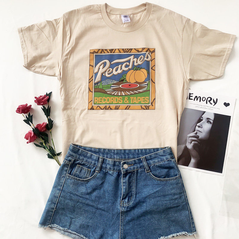 极速kuakuayu HJN Unisex Vintage FashiHon Peaches Records Tap