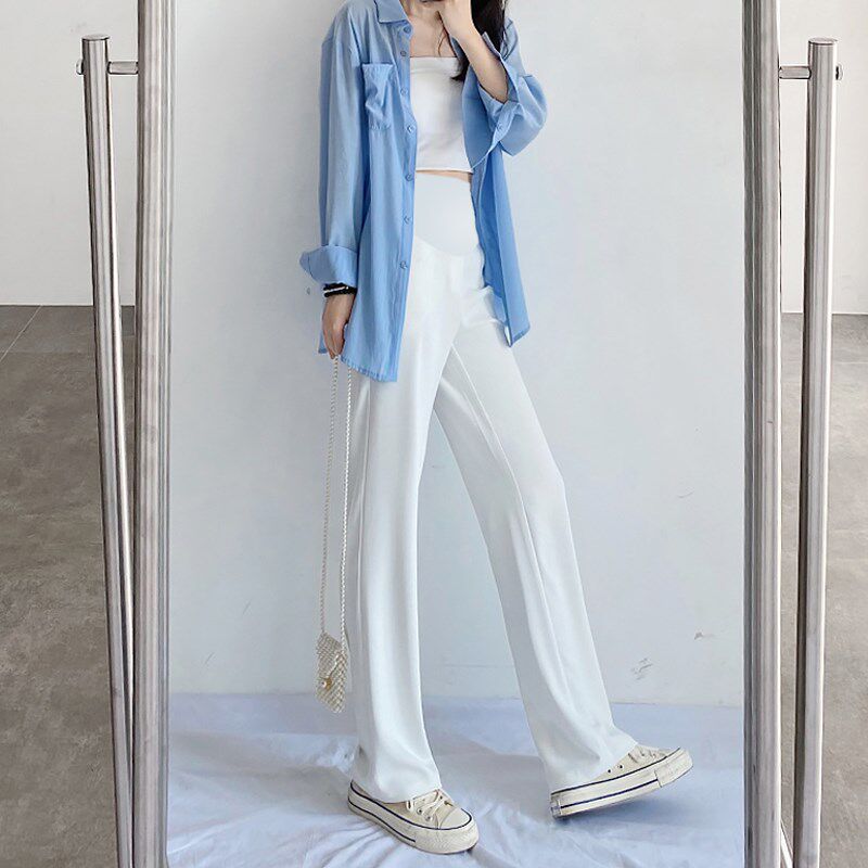 新品白色孕妇裤夏季薄款西装裤垂感直筒裤子休闲大码X拖地阔腿长