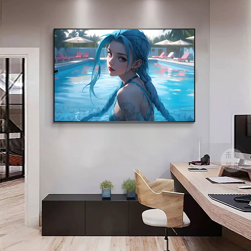 极速金克丝英雄联盟装饰画LOL美少女I墙壁画电脑桌面摆件电竞房间