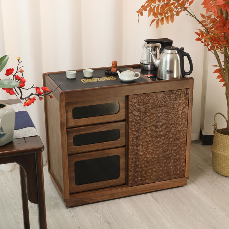 北美黑胡桃茶水柜客厅家用沙发侧边柜高级感移动茶台烧水一体茶几