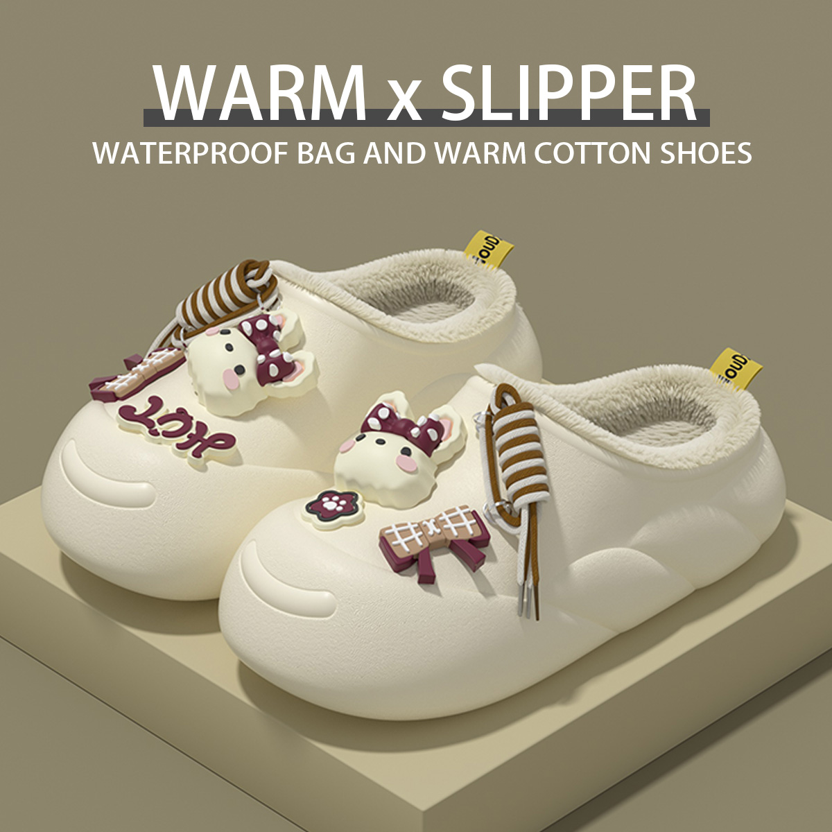 棉拖鞋女款冬季外穿防水2025新款室内家居厚毛绒保暖可爱防滑棉拖