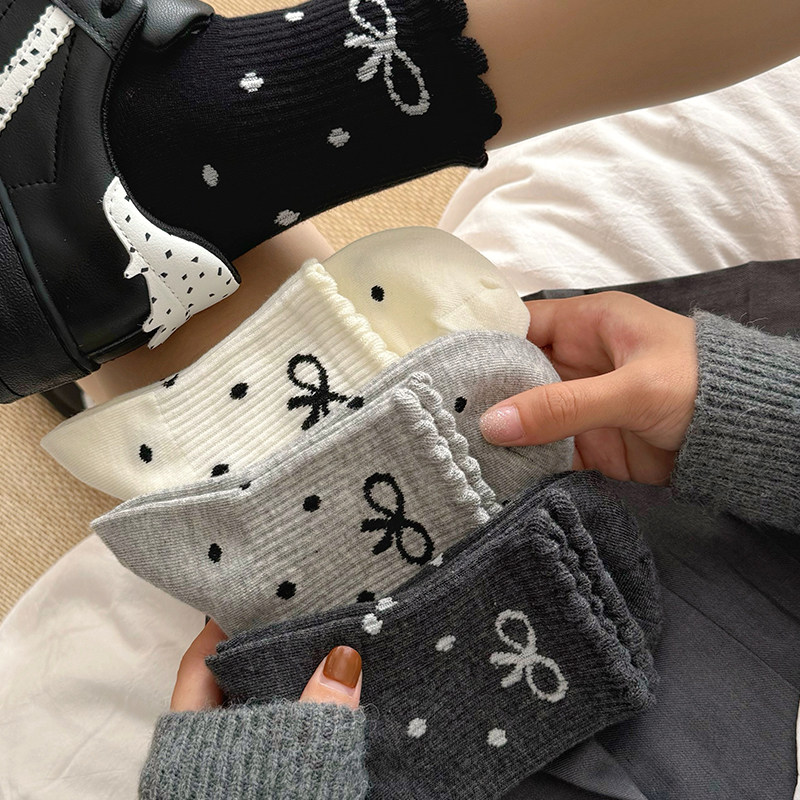 木耳边花边波点蝴蝶结袜ins潮冬季新款学生女袜日系网红中筒袜子,女士内衣/男士内衣/家居服,短袜,淘宝优惠券,粉丝福利购,淘宝优惠卷