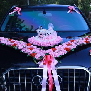 仿真花车 婚庆婚车装 饰套餐主婚车装 饰用品大V字款 拉花车头花套装