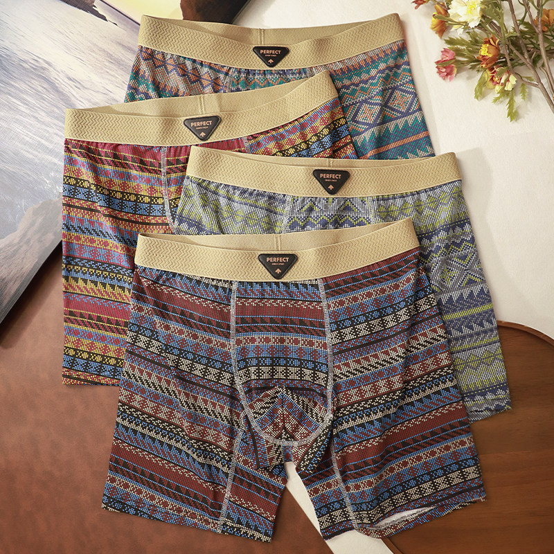 复古民族风男士内裤男纯棉透气防磨腿加长款潮流运动平角四角短裤,女士内衣/男士内衣/家居服,男平角内裤,淘宝优惠券,粉丝福利购,淘宝优惠卷