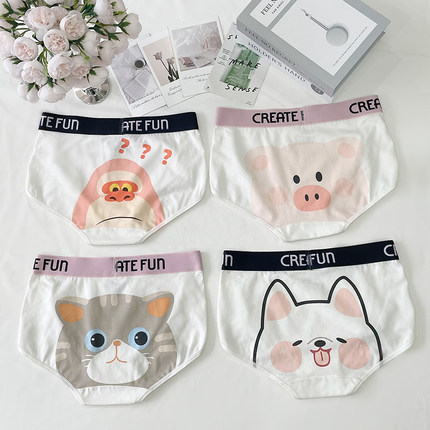 女士内裤女款纯棉舒适透气可爱卡通7A抗菌裆中腰三角短裤衩