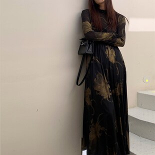 洛边艺术家吊带裙蚕丝上衣毛边复古叠穿连衣裙女初春新晕染两件套