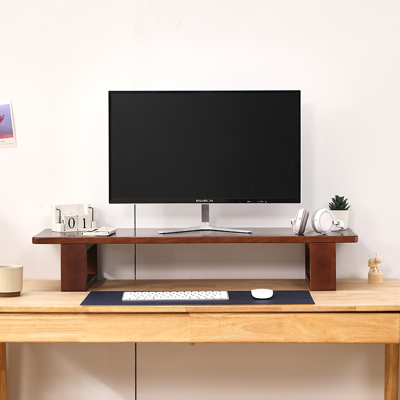 实木显示器增高架台式电脑萤幕擡高支架桌面收纳层架子垫高底座托