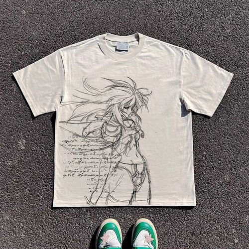 王有病工作室 重磅260G!动漫线稿复古小众独特艺术风男女短袖T恤