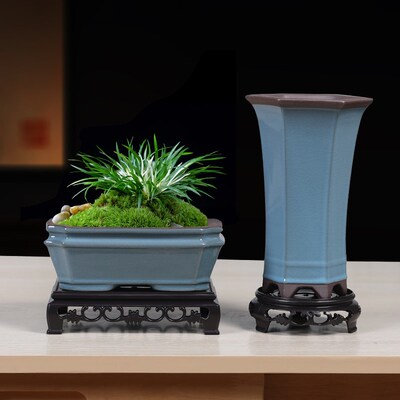 古韵陶瓷哥窑花盆小叶赤楠盆景创意文竹简约绿萝兰花菖蒲多肉盆栽