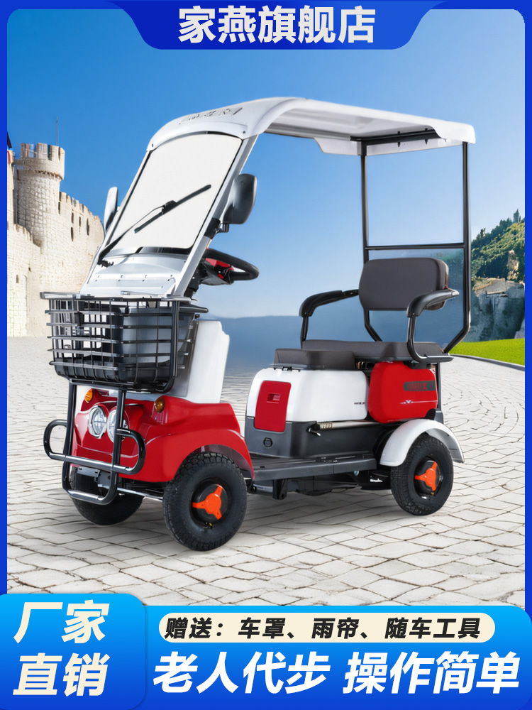 家燕新款小巴士电动四轮车老年代步车助力电瓶车接送孩子带棚
