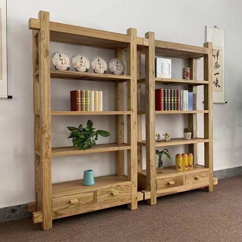 新中式老榆木博古架客厅展示架组合书架中式落地置物架民宿展示架