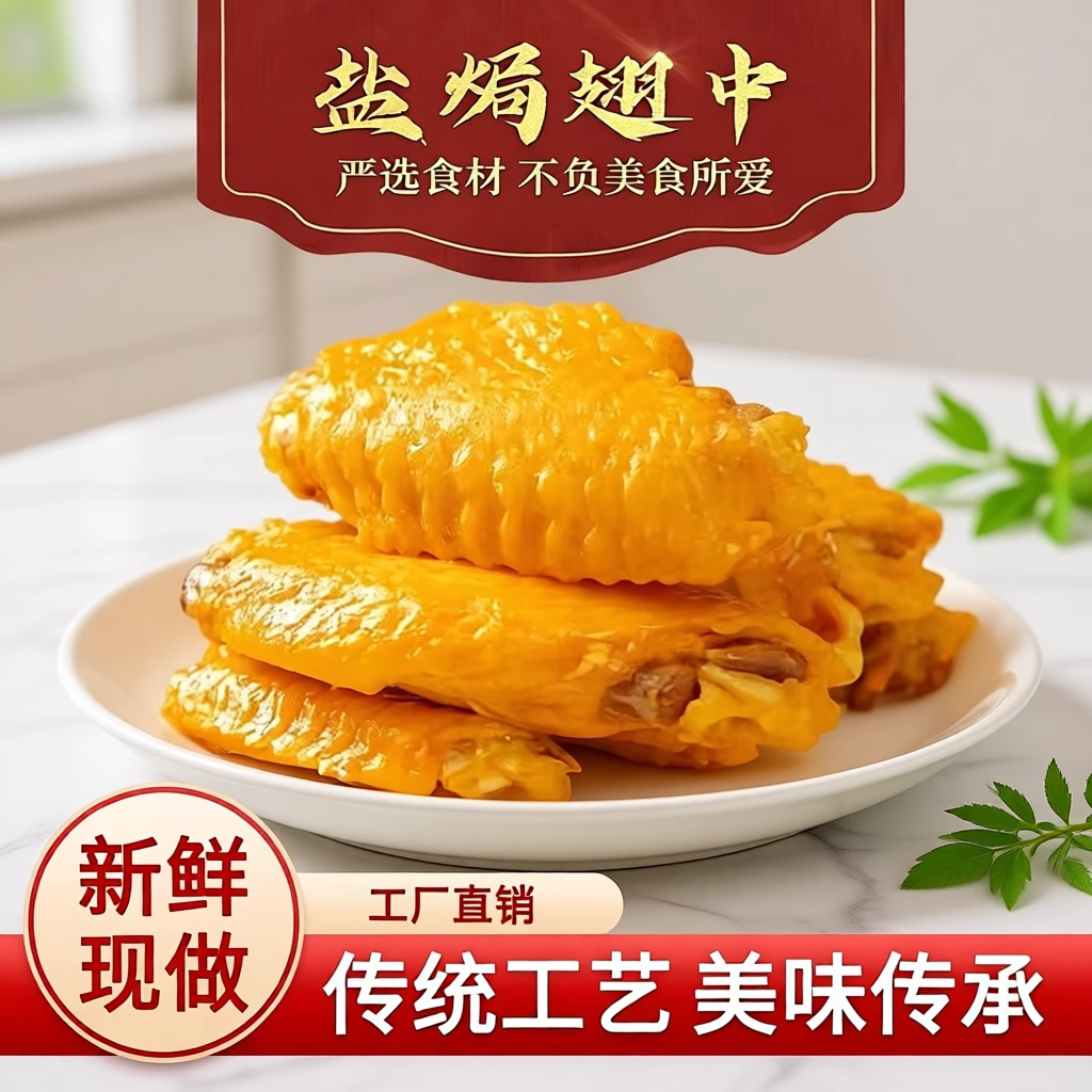 盐焗翅中鸡翅开袋即食熟食辣卤味鸭翅休闲食品小吃网红解馋小零食