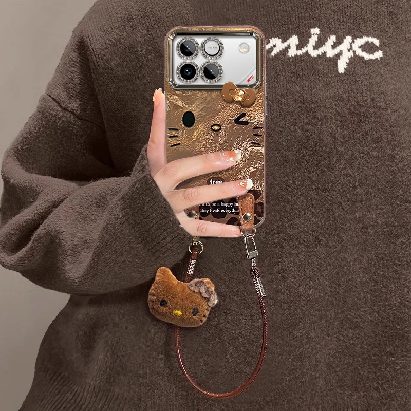 适用荣耀WIN手机壳新款卡通创意时尚豹纹KT猫蝴蝶结WINRT精孔冰川纹保护套全包防摔外壳皮扣挂绳