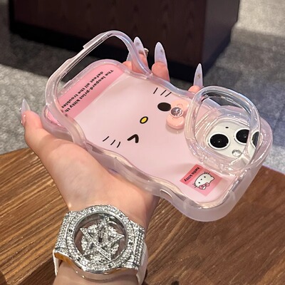 适用苹果系列黄粉KT猫手机壳