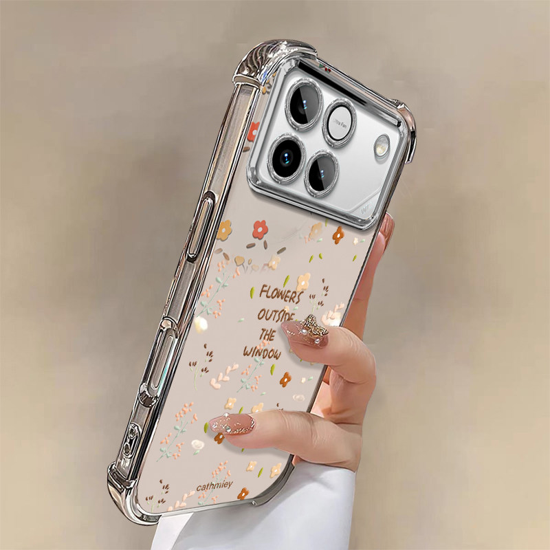 适用荣耀WIN手机壳新款卡通清新创意时尚满屏碎花叶荣耀WINRT电镀硅胶保护套四角防摔外壳隐形支架