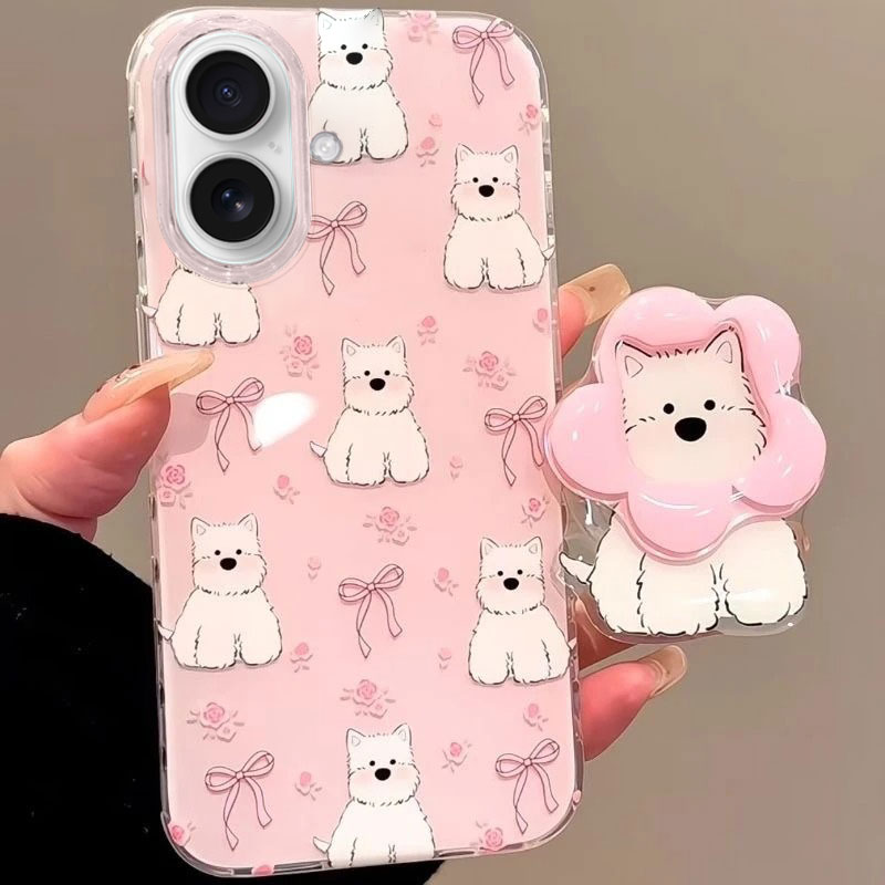 适用苹果16E蝴蝶结小狗手机壳iPhone15promax小众14plus挂件13男少女12新款11硅胶8防摔7保护套xsmax可爱6s