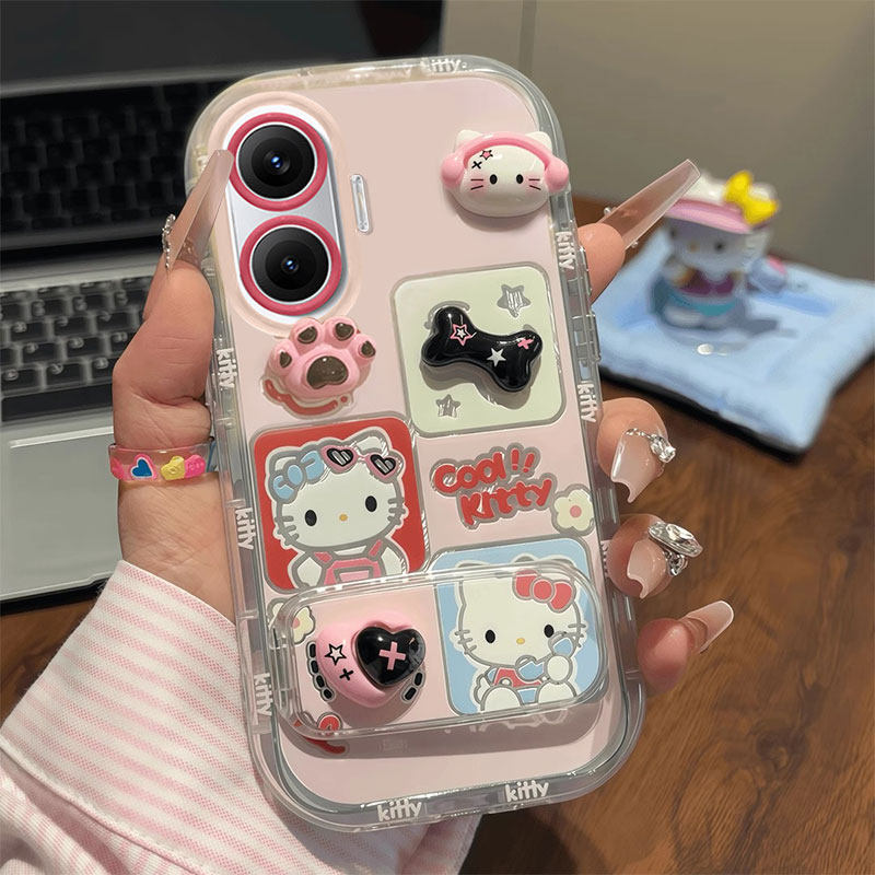 适用红米Turbo4Pro手机壳新款卡通公仔耳机KT猫Turbo4时尚可爱Turbo3羽纱泡芙壳硅胶保护套镜面支架