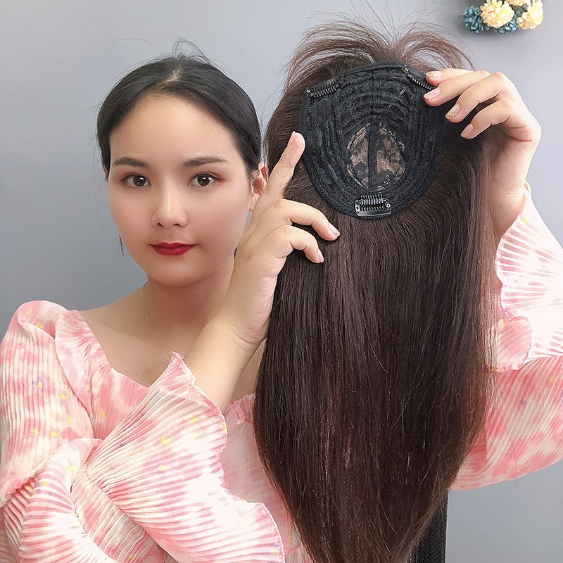 头顶补发片女隐形无痕遮白发直发假发片全真发刘海补发块蓬松自然