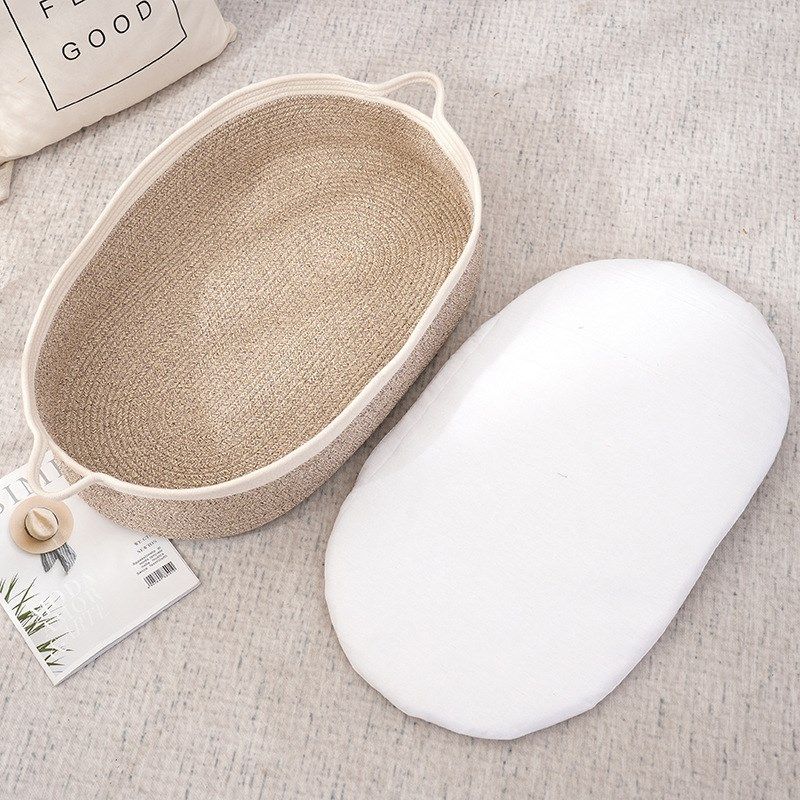 婴儿篮棉绳筐可折叠婴儿外出睡篮睡床棉绳编织手提篮新生儿摇篮