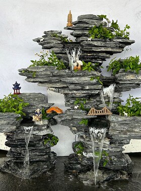 黑英石假山流水景观定制阳台庭院花园室内造景鱼池天然真石摆件