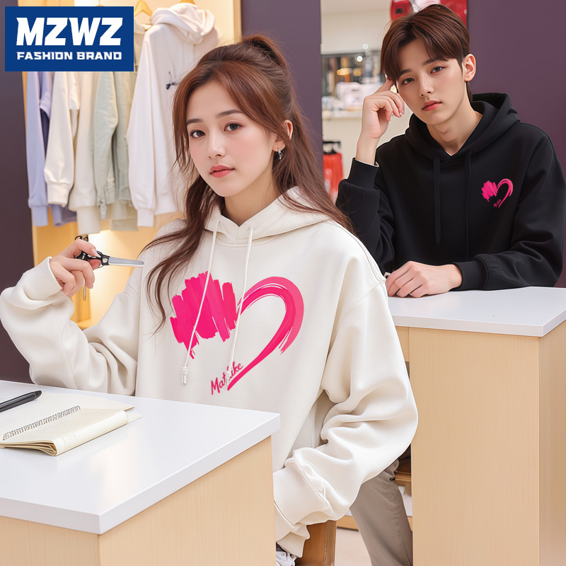 MZWZ卫衣男女2025新款连帽早秋黑色外套秋季款圆领纯色青少年w