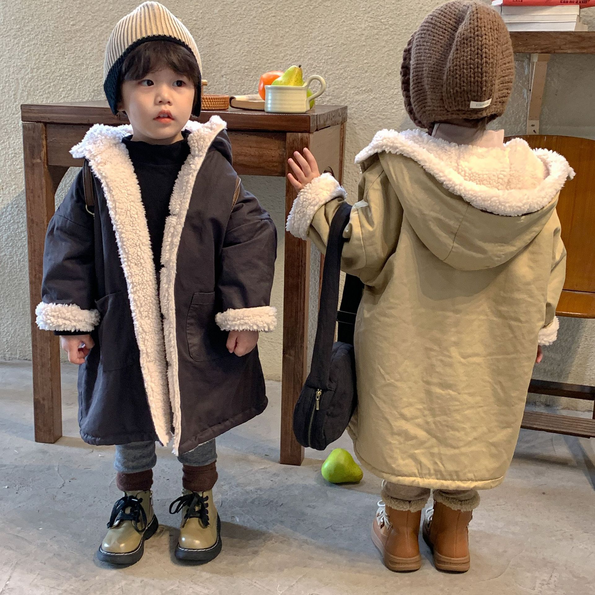 儿童棉服加绒加厚男童棉衣中长款女童风衣冬装2024新款小宝宝外套